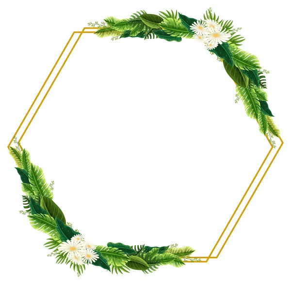 Cadre Hexagonal Avec Illustration Feuilles Vertes Tropicales — Image vectorielle