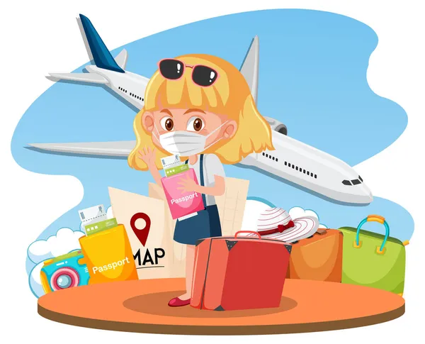 Girl Ready Travel Covid Pamdemic Illustration — Stock Vector