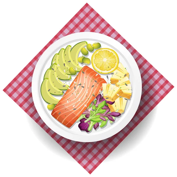 Desayuno Saludable Con Ilustración Filete Salmón — Vector de stock
