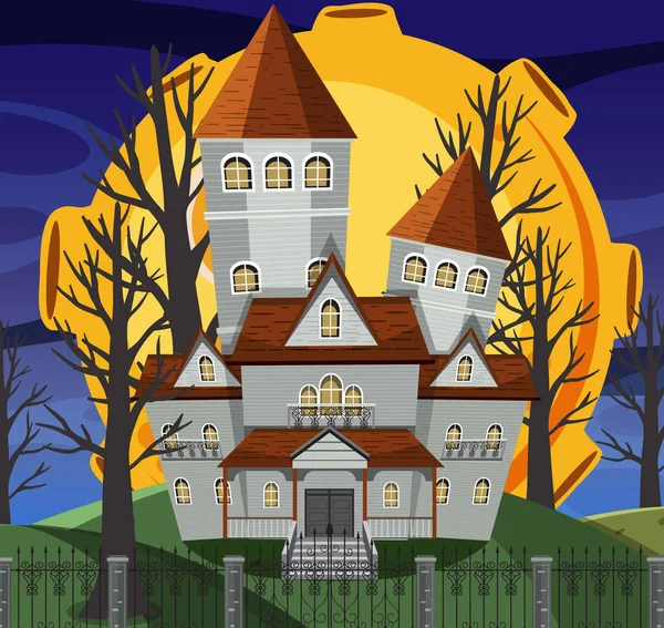 Haunted Halloween Villa Der Nacht Illustration — Stockvektor