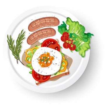 Yumurtalı ekmek ve sosis resimli sağlıklı bir kahvaltı.