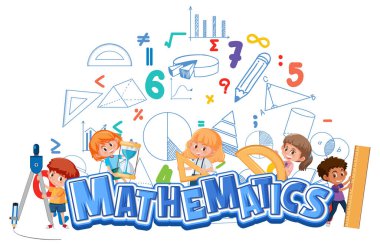 Çocuklar ve matematik araçları illüstrasyonlu matematik simgesi