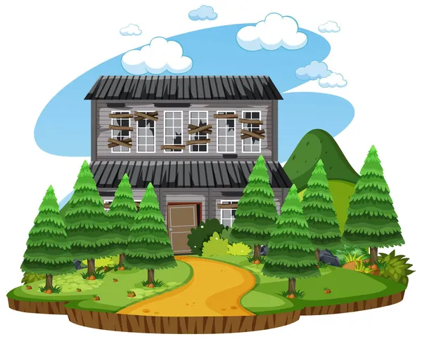 乡村插画中孤零零的破房子 — 图库矢量图片
