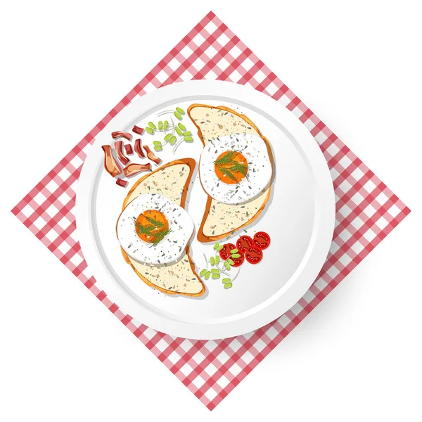 Frühstück Mit Spiegelei Auf Toastbrot Illustration — Stockvektor