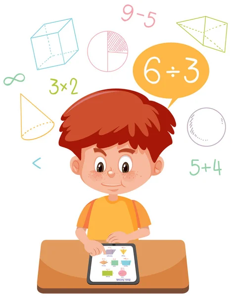 Boy Lärande Matematik Med Hjälp Tablett Illustration — Stock vektor