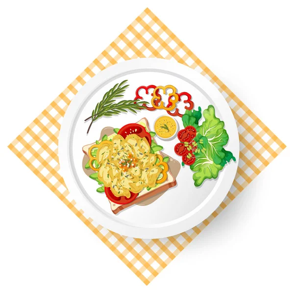 Desayuno Con Huevo Escamoteado Pan Tostado Ilustración — Vector de stock