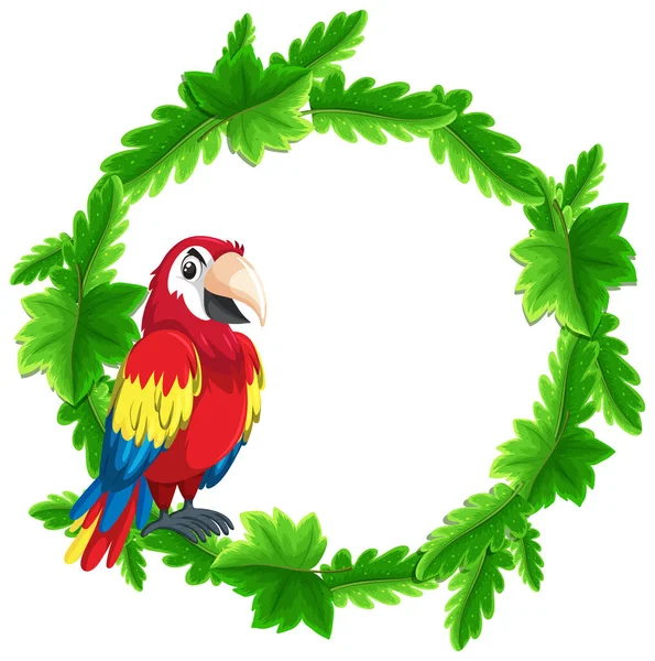 Modelo Banner Folhas Verdes Redondas Com Uma Ilustração Pássaro Papagaio —  Vetores de Stock