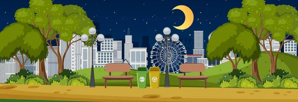 夜の公園横の風景と街並み背景イラスト — ストックベクタ