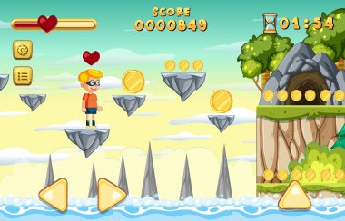 Sikke Koleksiyonu Platformer Oyun Şablonu Çizimi