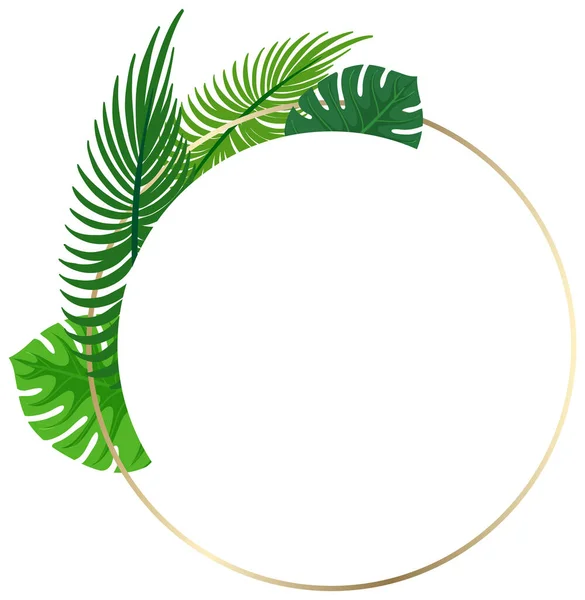 Rond Frame Met Tropische Groene Bladeren Illustratie — Stockvector