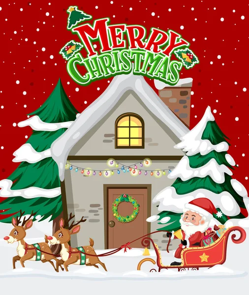 Veselé Vánoce Plakát Santa Claus Sobí Ilustrace — Stockový vektor