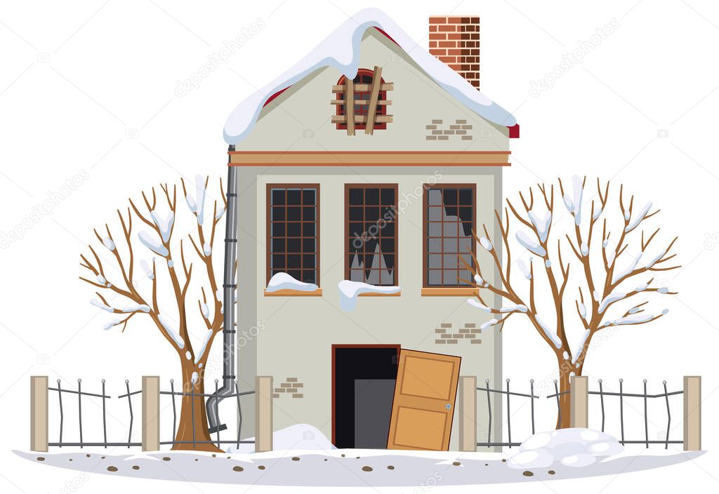 Abandoned house on white background illustration