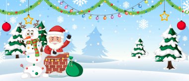 Noel Baba ve Kardan Adam illüstrasyonuyla Noel geçmişi