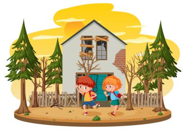 Eski ev resimlerinin önünde koşan çocuklar