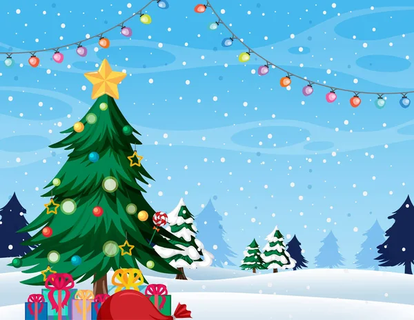 Frohe Weihnachten Hintergrundvorlage Mit Weihnachtsbaum Illustration — Stockvektor