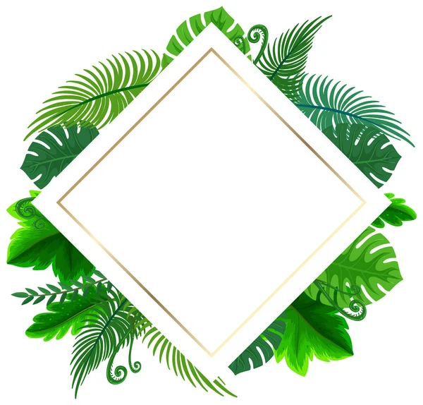 Rotated Square Frame Tropical Green Leaves Illustration — Stock Vector