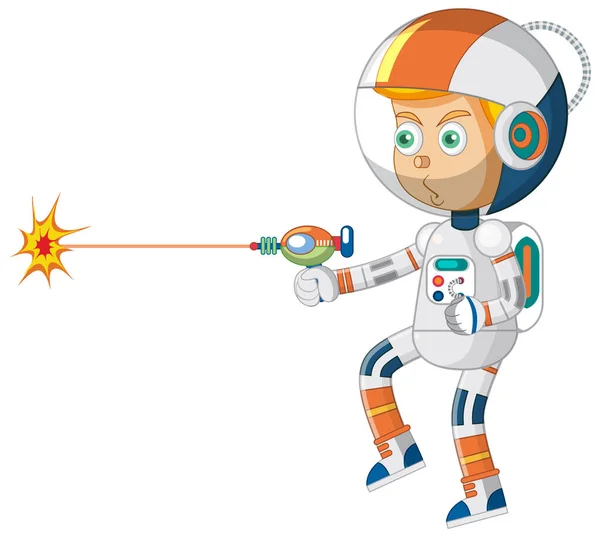 Menino Astronauta Com Arma Laser Sobre Fundo Branco Ilustração —  Vetores de Stock