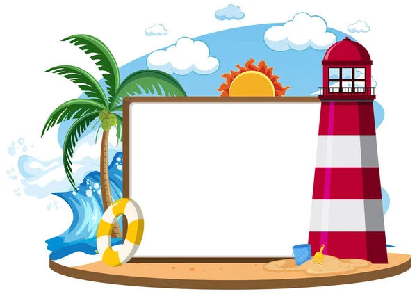 Modello Banner Vuoto Sull Isola Con Illustrazione Isolata Del Faro — Vettoriale Stock