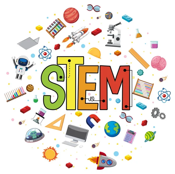 Πολύχρωμο Λογότυπο Εκπαίδευσης Stem Εικονογράφηση Στοιχείων Εκμάθησης — Διανυσματικό Αρχείο