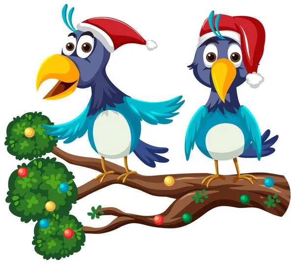 Oiseau Bleu Portant Chapeau Noël Illustration Personnage Dessin Animé — Image vectorielle