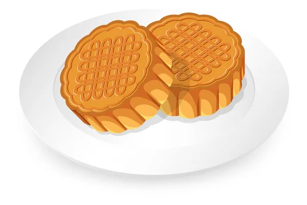 Mooncakes White Plate White Background Illustration — Stock Vector