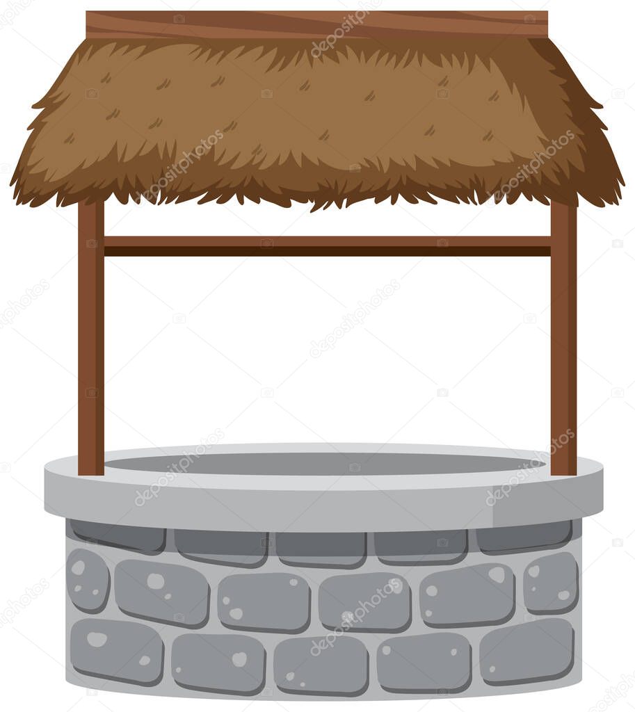Stone well with rooftop on white background illustration