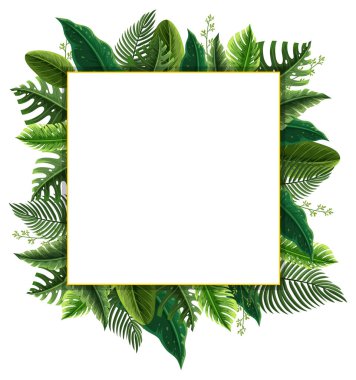 Tropikal yeşil yapraklı kare çerçeve