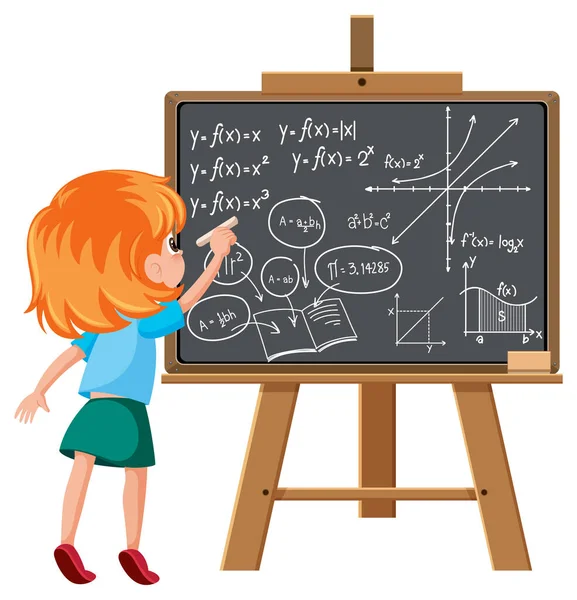 Dziewczyna Pisanie Formuły Matematycznej Tablicy Ilustracji — Wektor stockowy