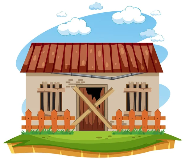 Geïsoleerde Oude Gebroken Huis Landelijke Illustratie — Stockvector