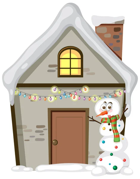 Dům Pokrytý Sněhem Bílém Pozadí Ilustrace — Stockový vektor