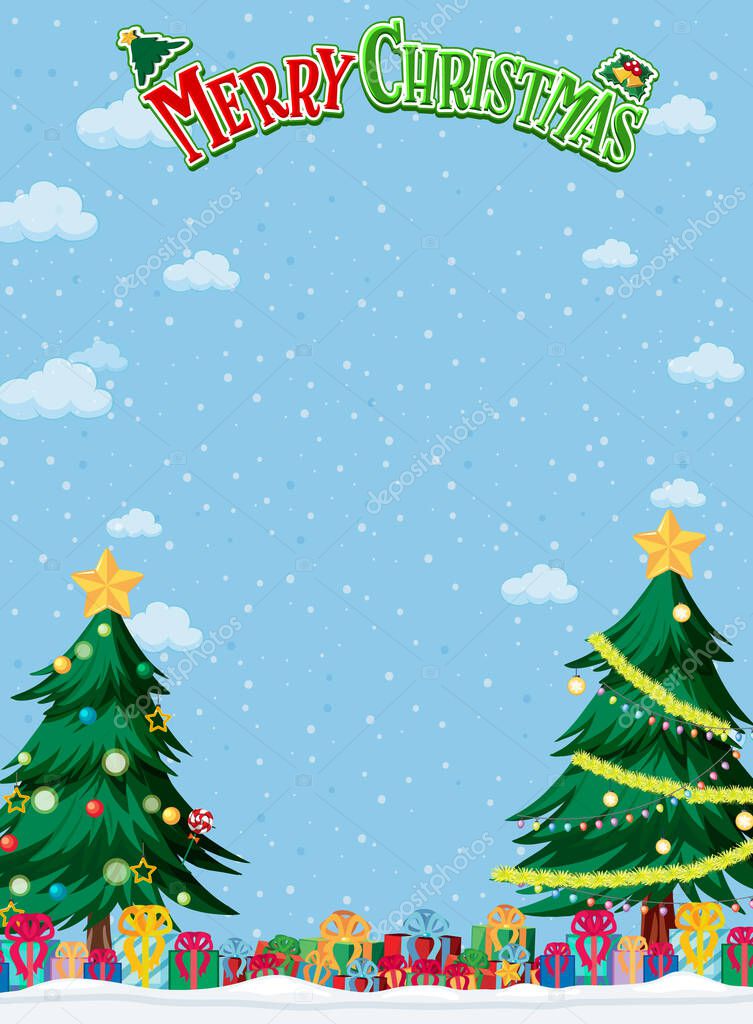 Merry Christmas background template with Christmas tree illustration