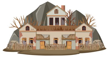 Kırsal illüstrasyonda izole edilmiş eski bir ev