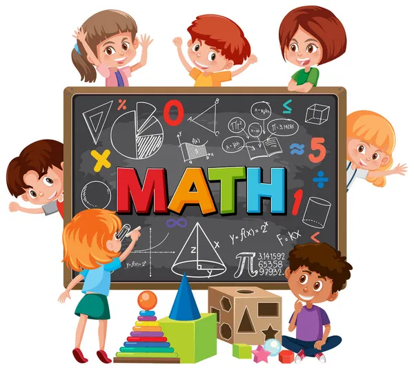 Παιδιά Μαθαίνουν Μαθηματικά Σύμβολο Των Μαθηματικών Και Εικονογράφηση Εικονίδιο — Διανυσματικό Αρχείο