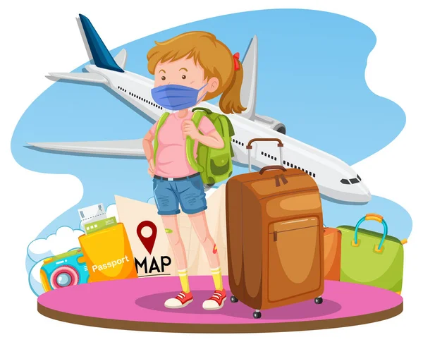 Girl Ready Travel Covid Pandemic Illustration — Stock Vector