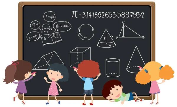 Schüler Vor Tafel Voller Mathematik Formeln — Stockvektor