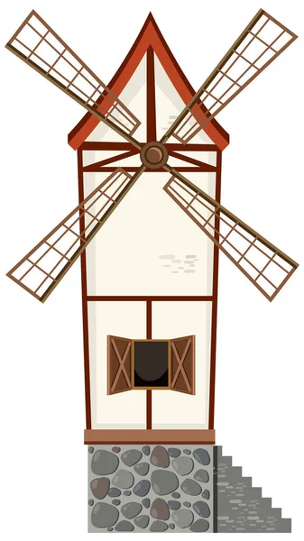 Windmühle Isoliert Auf Weißem Hintergrund Illustration — Stockvektor