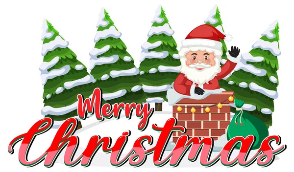 Веселого Різдвяного Тексту Ілюстрацією Карикатури Санта Клауса — стоковий вектор