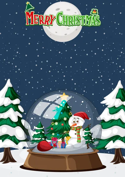 Шаблон Рождественской Открытки Снежным Куполом Снегопадом Ночью Иллюстрации — стоковый вектор