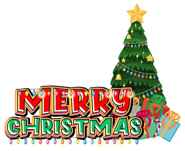Веселий Різдвяний Логотип Банер Ілюстрацією Ялинки — стоковий вектор