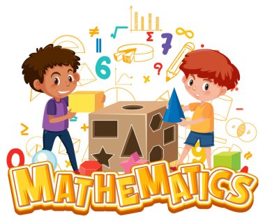 Çocuklar ve matematik araçları illüstrasyonlu matematik simgesi