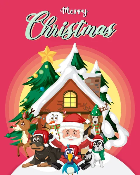 Καλά Χριστούγεννα Αφίσα Πρότυπο Τον Άγιο Βασίλη Και Τους Φίλους — Διανυσματικό Αρχείο