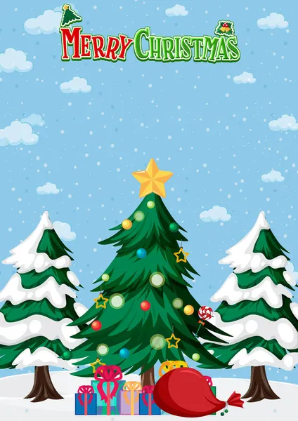 Веселый Рождественский Плакат Иллюстрацией Елки Подарочных Коробок — стоковый вектор