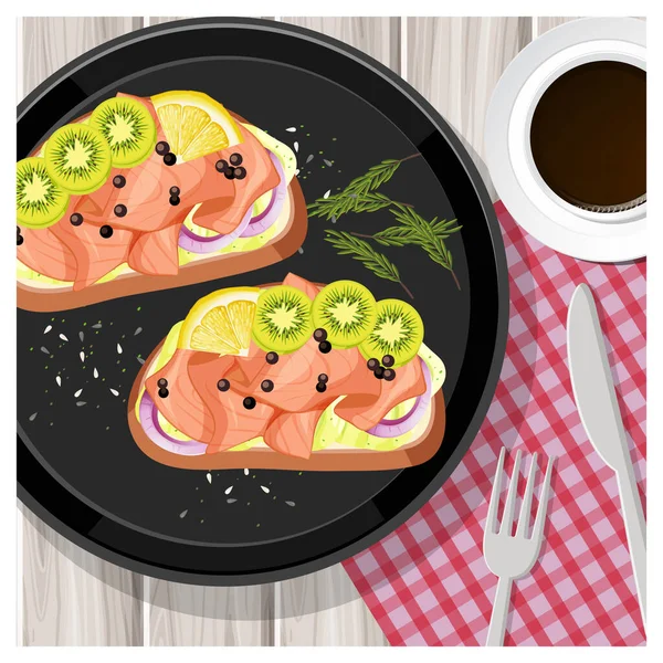 Bruschetta Fundalul Mesei Ceașcă Ilustrare Cafelei — Vector de stoc