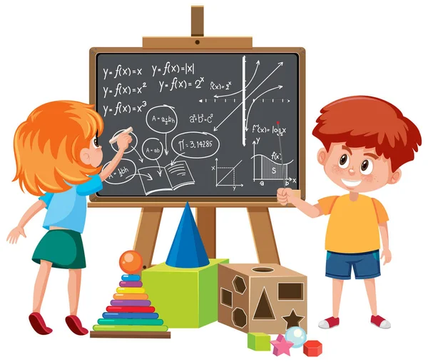 Barn Lär Sig Matematik Med Matematik Symbol Och Ikon Illustration — Stock vektor