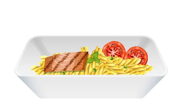 Pasta Farfalle Met Salami Tomaat Illustratie — Stockvector