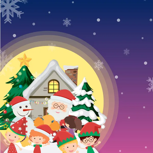 Weihnachtsbanner Mit Weihnachtsmann Und Kindern Illustration — Stockvektor