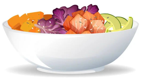 Salmon Salad Bowl White Background Illustration — Stock Vector