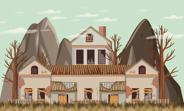 Casa Vieja Rota Aislada Ilustración Rural — Archivo Imágenes Vectoriales