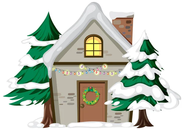 Dům Pokrytý Sněhem Bílém Pozadí Ilustrace — Stockový vektor