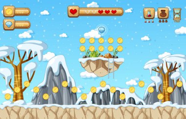 Oyun Şablonu Kar Düşen Sahne Çizimi